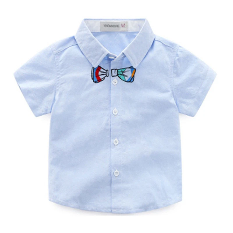 Новая летняя рубашка для маленьких мальчиков; рубашка с короткими рукавами и рисунком; Детские рубашки; повседневная одежда; детская хлопковая одежда; рубашки; 2-7Y - Цвет: Blue bow