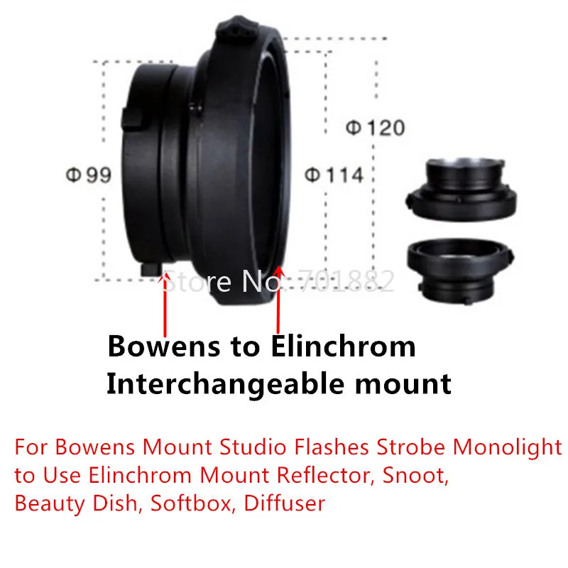 NiceFoto Interchangeable Mount Bayonet Adapter for Bowens Studio Flashes Strobe Monolight to Use Elinchrom Accessories SN-14 (2)