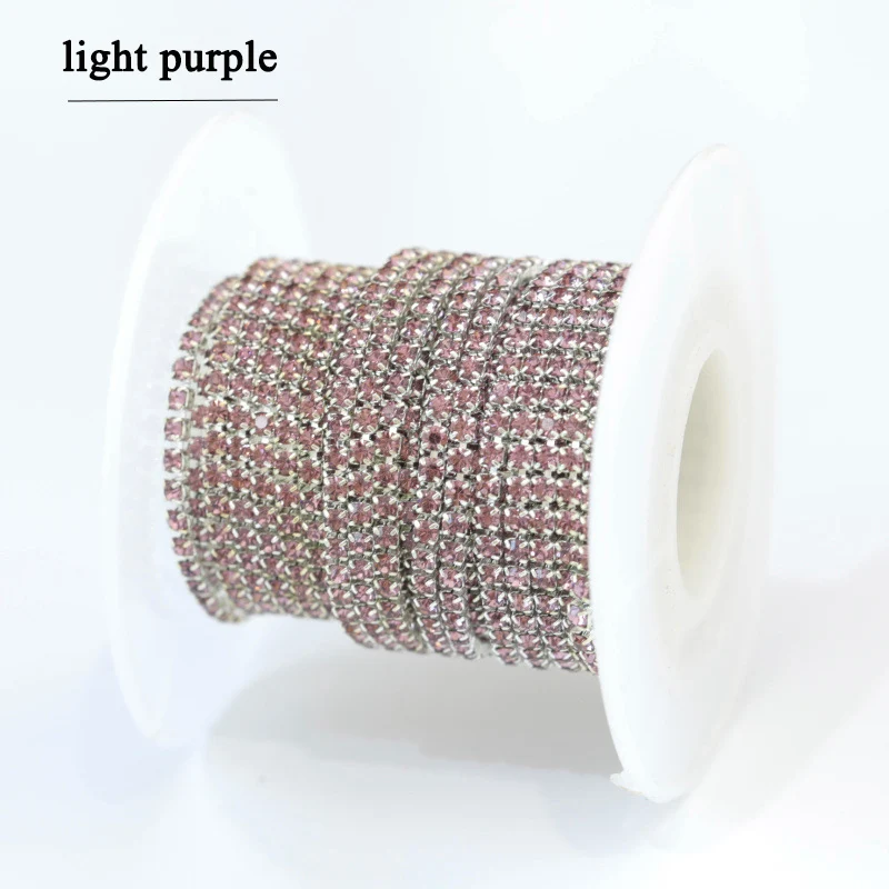 light purple 1 м/лот стразы на цепочке с плоской обратной стороной, стразы с серебряными когтями, отделка кристаллами для рукоделия, рукоделия, шитье, отделка, Аппликации, рукоделие, Декор - Цвет: light purple