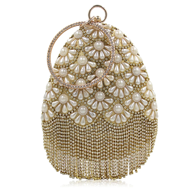 

Women Wristlets Clutch Bags Crystal Luxury Handbags Water Drop Pearl Evening Wedding Purse Ladies Small Crossbody Shoulder Bags