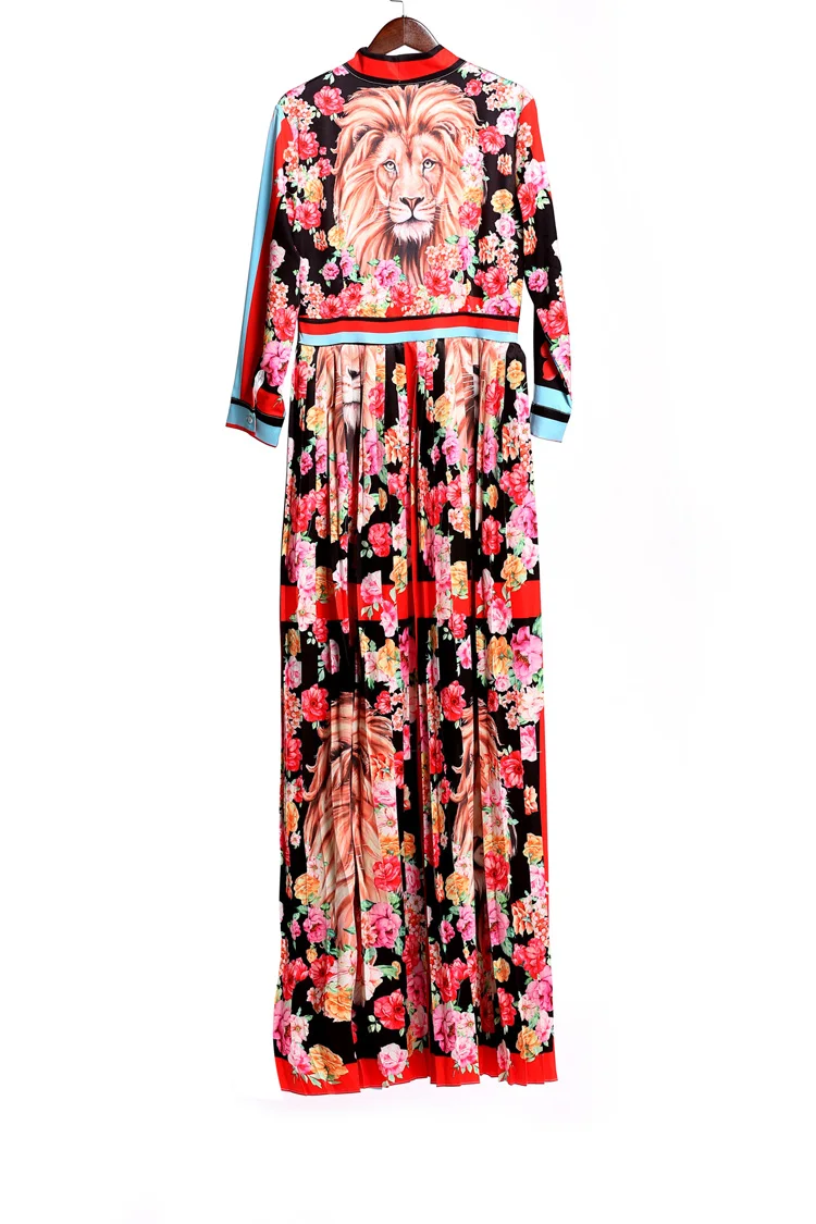Женские платья с круглым вырезом, длинными рукавами, бантом и фиксированным рисунком, с цветочным принтом, в полоску, плиссированные, элегантные макси платья для подиума