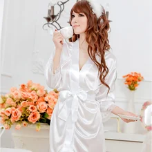 Женский шелковый атлас Короткий Ночной халат однотонный кимоно халат сексуальный халат Peignoir Femme Свадебный халат атласный+ сексуальные стринги, нижнее белье