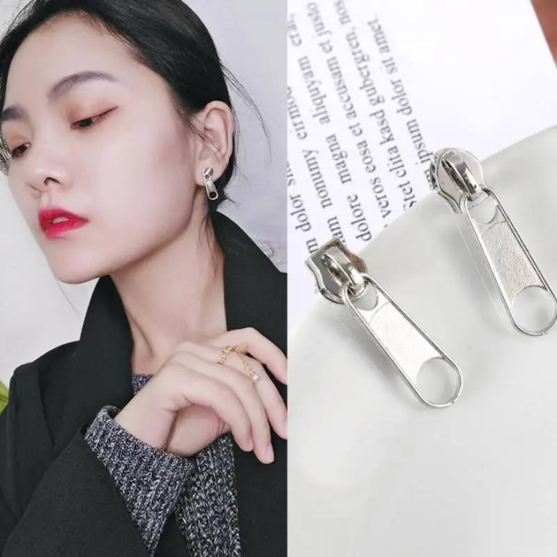 

2018 New Fashion Korea Simple Personality Zipper Head Long Earrings Statement Earrings Woman Earrings