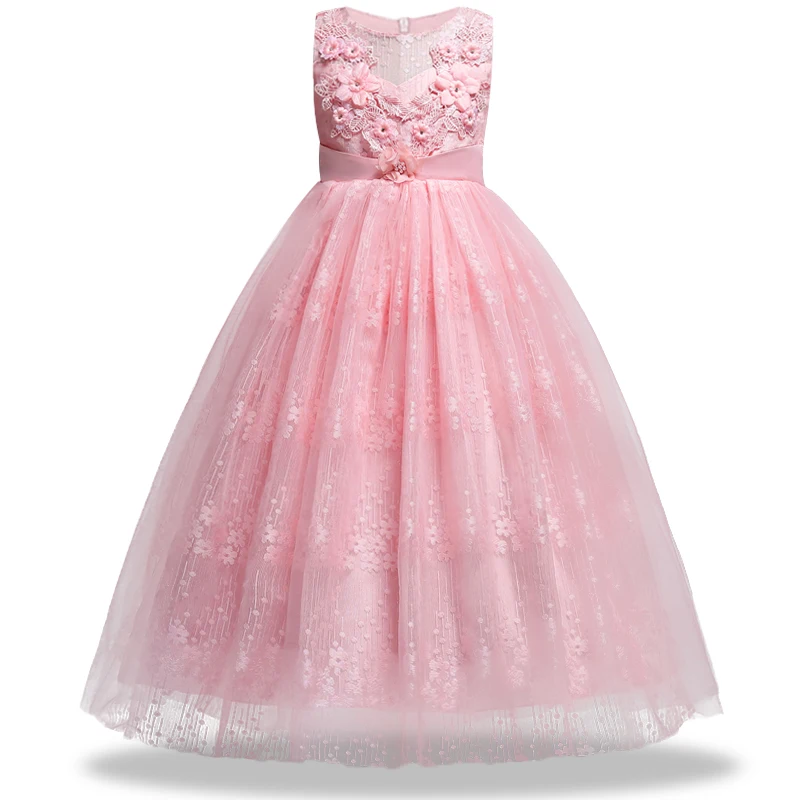 Свадебное платье без рукавов для девочек; кружевные вечерние платья принцессы из тюля с аппликацией из бисера; платье для первого причастия для девочек