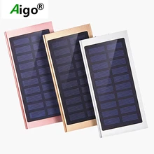 Aigo Ultra Thin 18650 Solar Panel 10000mAh Capacity Power Bank Polymer Battery Dual USB Charger Power Supply For iphone se