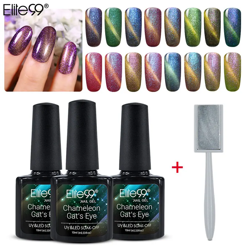 

Elite99 3D Magnetic Gel Varnishes With 1 Magnet Chameleon Cat Eye Gel-Lacquer Starry Cat Eye Glitter Soak Off UV Gel Nail Polish