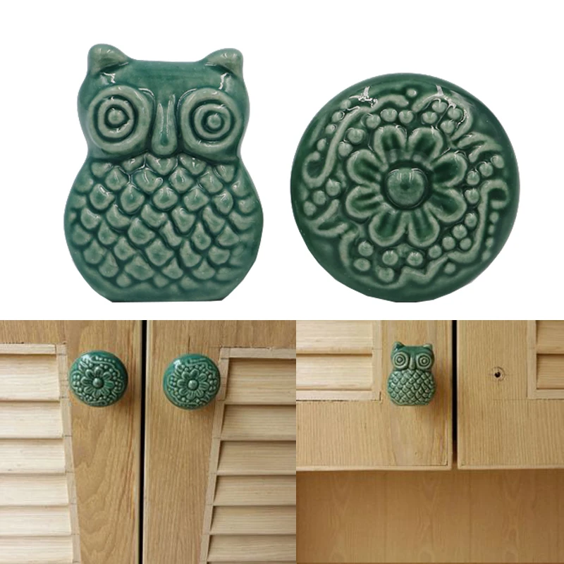 5x Cute OWL Ceramic Handles and Knobs cupboard Ceramic drawer