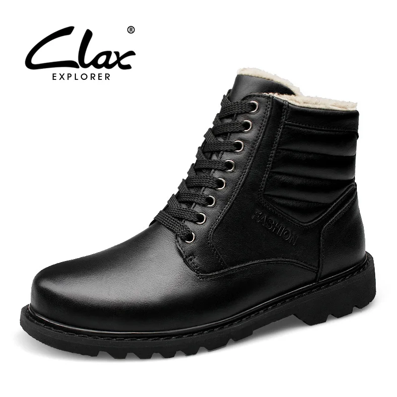 CLAX мужские зимние ботинки Плюшевые Мех животных теплые зимние обувь мужской кожаные ботинки кэжуал высокие рабочие ботинки плюс размеры