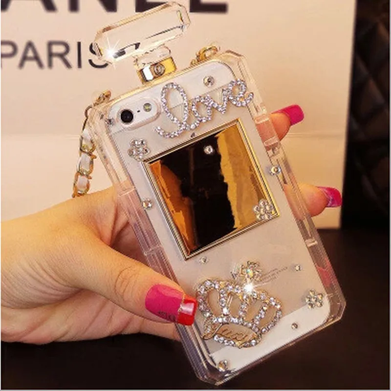 luxury bling crystal diamond chain handbag perfume bottle lanyard Case for iPhone 5 5s se 6 6s