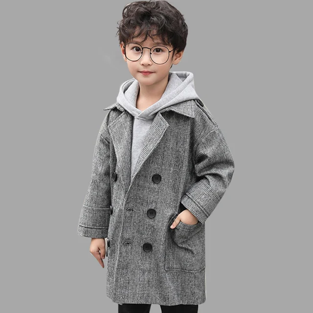 Woolen Jackets For Boys Autumn Boys Trench Plaid Long Kids Coat Winter