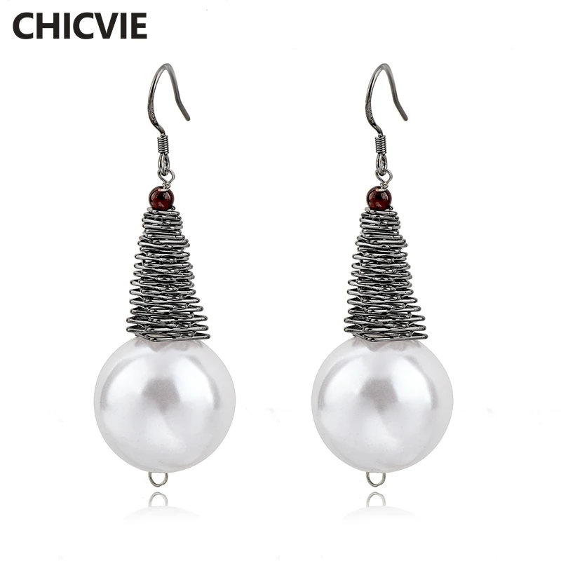 

CHICVIE NEW Fashion Design Metal Geometric Pearl Charms Earrings Geometric Irregular Drop Circle Pearl Dangle Earrings SER170019
