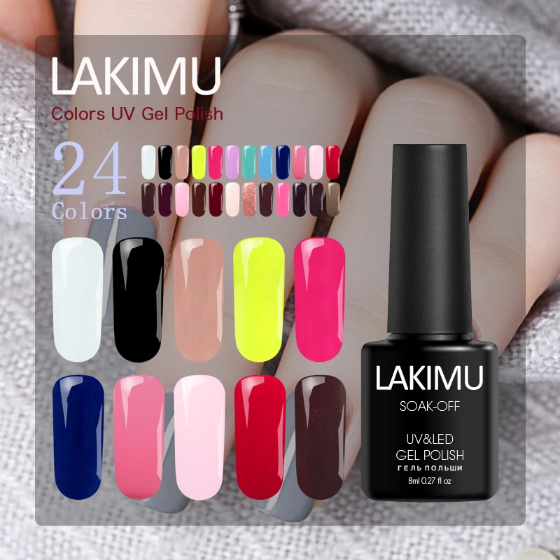 

LAKIMU Ordinary Gel Nail Polish 24 Lucky Color UV LED Semi Permanent Enamels Soak Off Nail Hybrid Varnishes Gel Polish for Nails