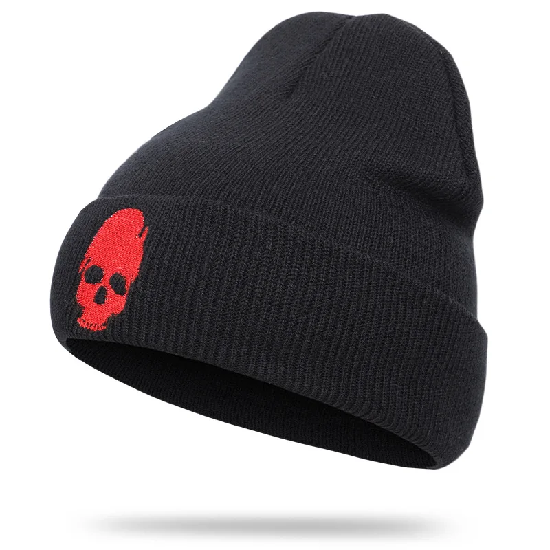 Skullies Beanie Men Boy Autumn Winter Knit Hat Warm Acrylic Brim Embroidery Skiing Sports Outdoor Accesssory (6)