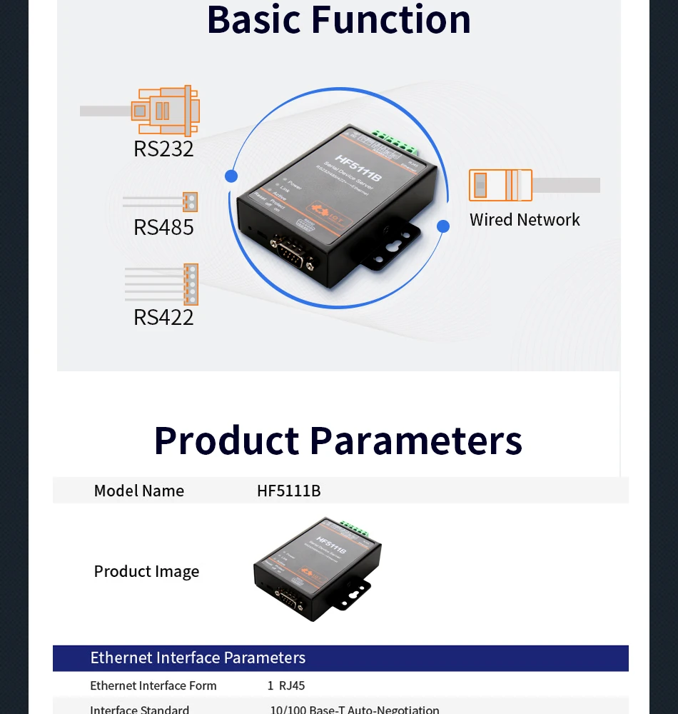 HF5111B RJ45 RS232/485/422 Serial к Ethernet RTOS последовательный 1 Порты и разъёмы преобразователя сервер устройства