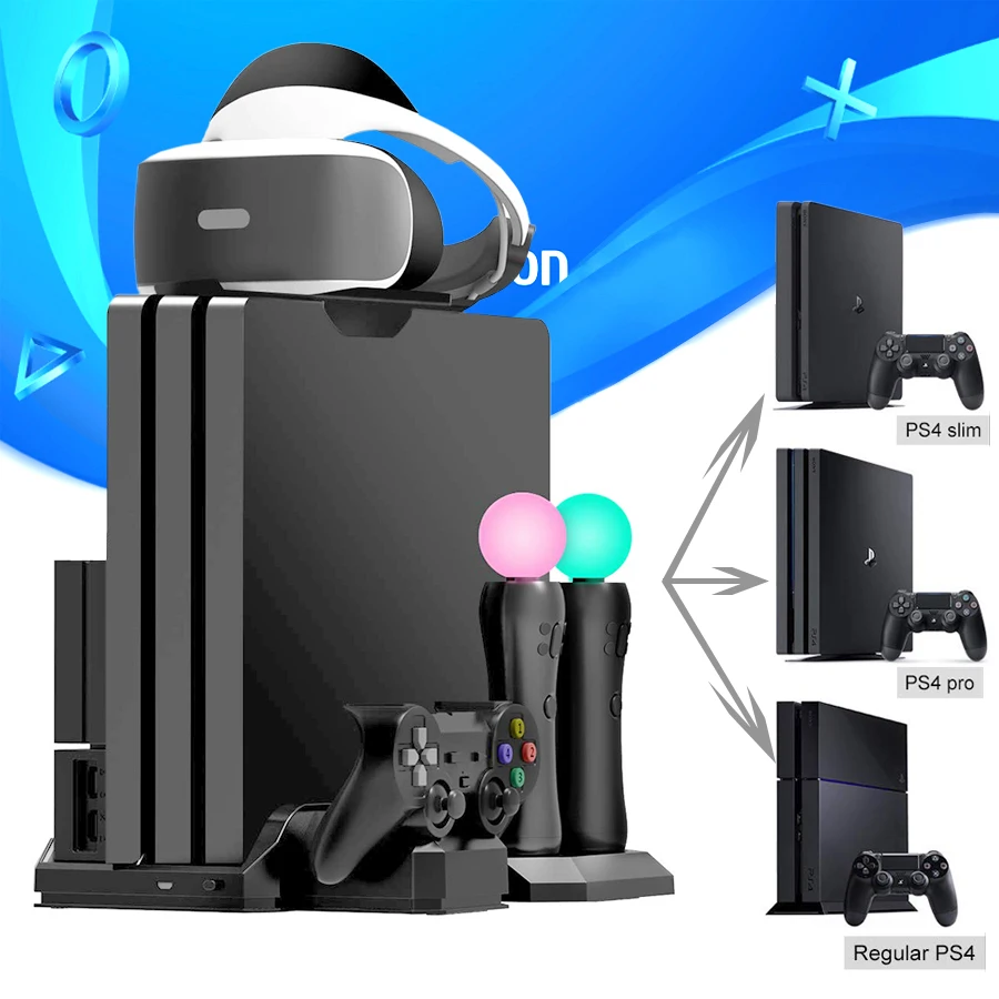  PS4 Pro Slim / PS VR Move Multifunctional Cooling Stand & Controller Charging Dock Station for Play