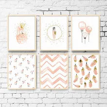 Quarto da menina do berçário decoração flamingo pena fotos da parede arte lona cartaz e impressão dos desenhos animados pintura para sala de estar