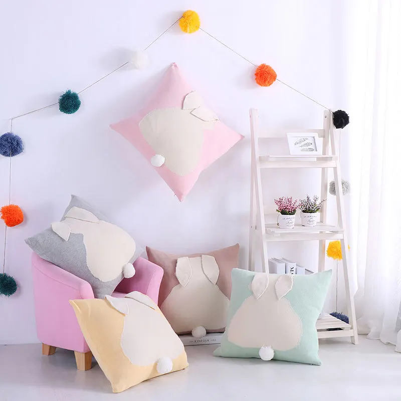 

New Pink Stereo Rabbit Ear Sofa Bed Cushion Cover Bunny Knitted Pillow Cover Cable Knit Car Cushion Pillow Case Coussin Cojines