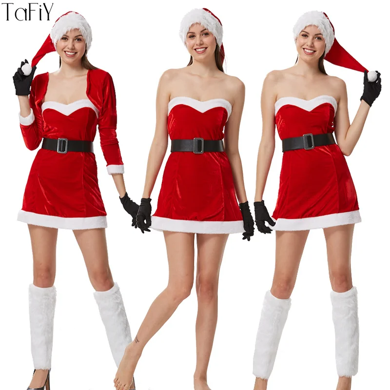 Tafiy Top Quality 5pcs Women Christmas Costumes Sexy Red Christmas