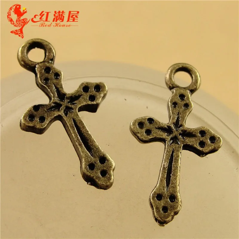 11*19MM Antique Bronze Small cross charm pendant beads, DIY jewelry