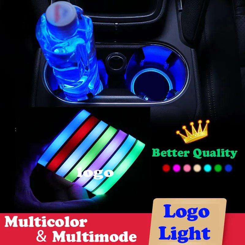 

2X Car luminous coaster Cup Mat For Alfa Romeo Tesla Volvo Maserati Fiat Peugeot Citroen Subaru opel car logo light Accessories