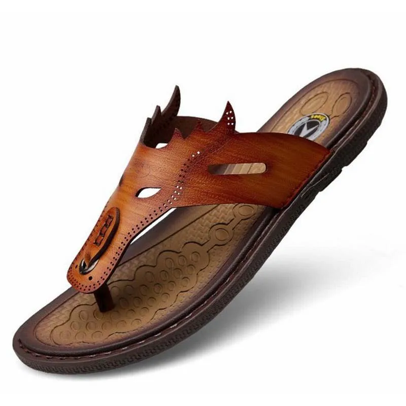 2017 Luxury Flip Flops Handmade Sewing Men Slippers Leather Casual Men'S Summer Shoes waterproof