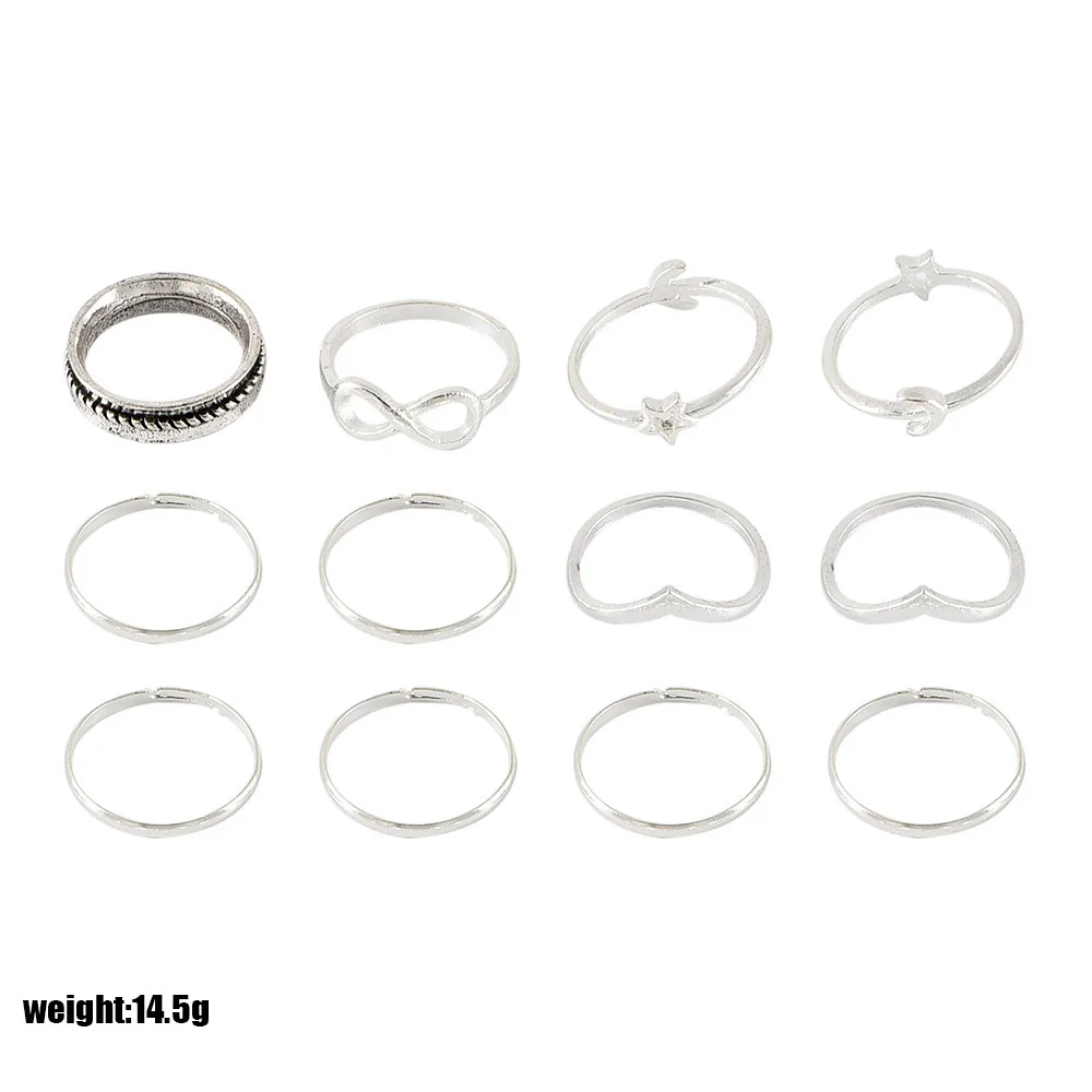 12 шт./компл. винтажные женские кольца V Star Moon 8 Word набор серебряных колец женское кольцо с камнем аксессуары для свадебной вечеринки
