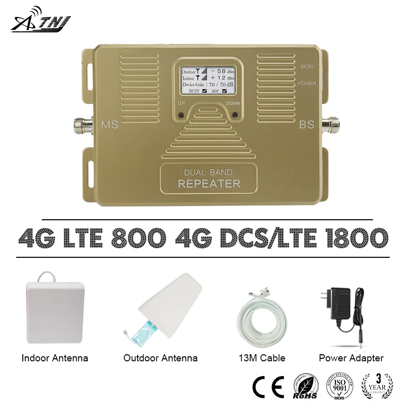 

ATNJ 4G LTE 800 DCS 1800 Moible Phone Signal Repeater B20 B3 LCD Display 4G LTE Cellular Signal Booster 70dB Gain 4G Amplifier