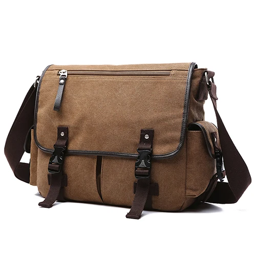 Мужские сумки-мессенджеры холщовые сумки через плечо Ретро Твердые повседневные офисные дорожные сумки - Цвет: Brown