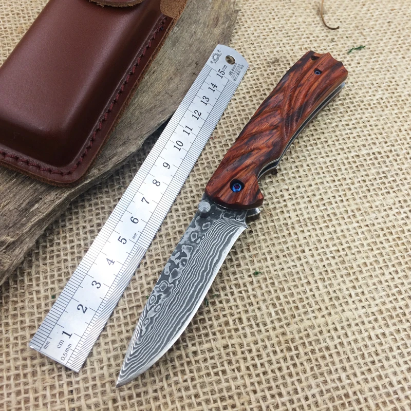 Collection Mini Damascus Blade Wooden Handle Rescue Pocket Knife
