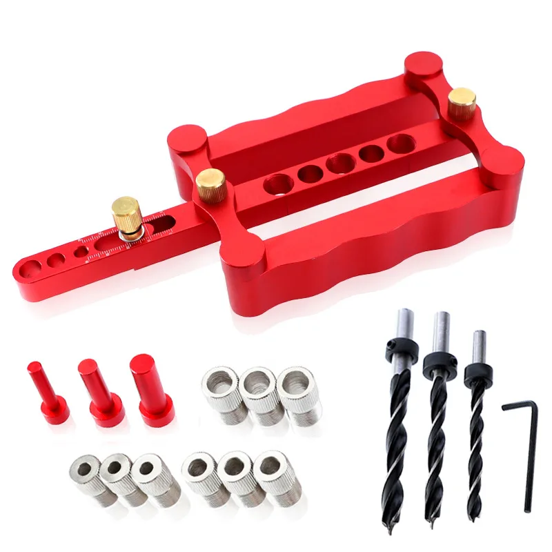 

3 in 1 Woodworking Hole Drill Punch Positioner Guide Locator Jig Joinery System Kit Aluminium Alloy Wood Working DIY Tool