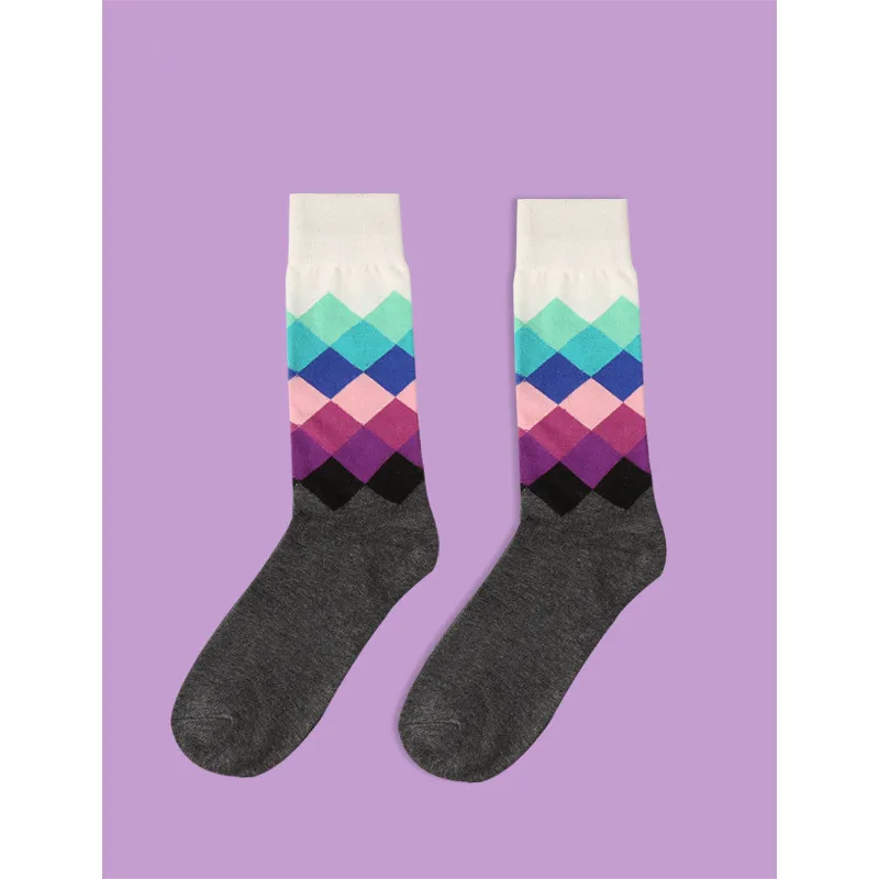 Бренд Happy Socks Harajuku стиль Мужские градиентный цветной носок Новинка Британский мужские Гольфы бизнес носки без пятки - Цвет: Dark gray