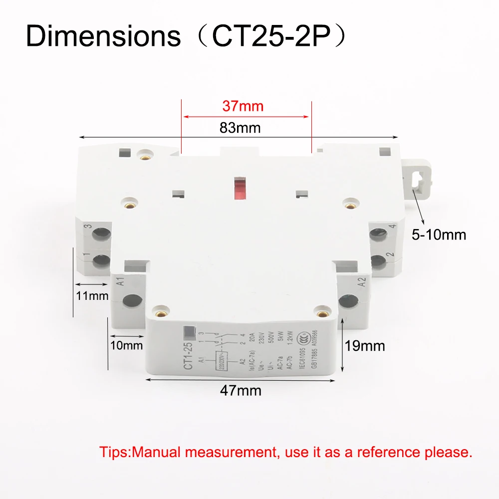 CT1 25 20A 2P 220V/230V Din rail бытовой модульный контактор переменного тока 2NO 1NO1NC 2NC