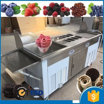 

110V/220V US popular fast cooling fresh fruit frying pan fried ice cream ice roll machine with side shelves