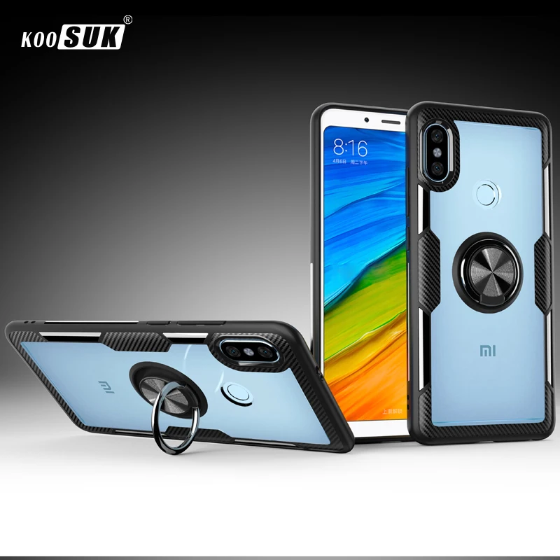 

Xiaomi Redmi Note 5 Pro Case Cover Transparent PC+Carbon Fiber Full Protection Ring Magnetism For Redmi Note 5 Funda Caque 5.99"
