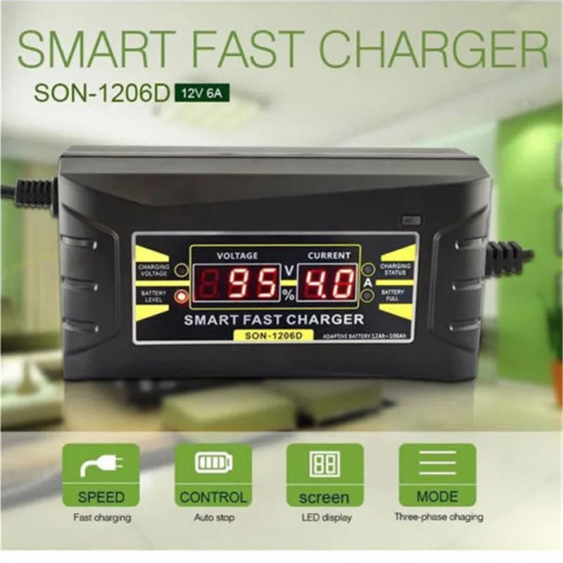 

Full Automatic Car Battery Charger 110V to 240V To 12V 6A 10A Smart Fast Power Charging Wet Dry Lead Acid Digital LCD Display