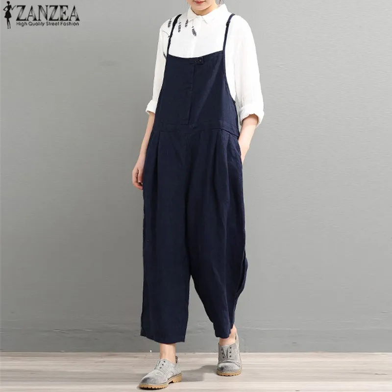 2018 ZANZEA Women Summer Casual Rompers Strappy Solid Long