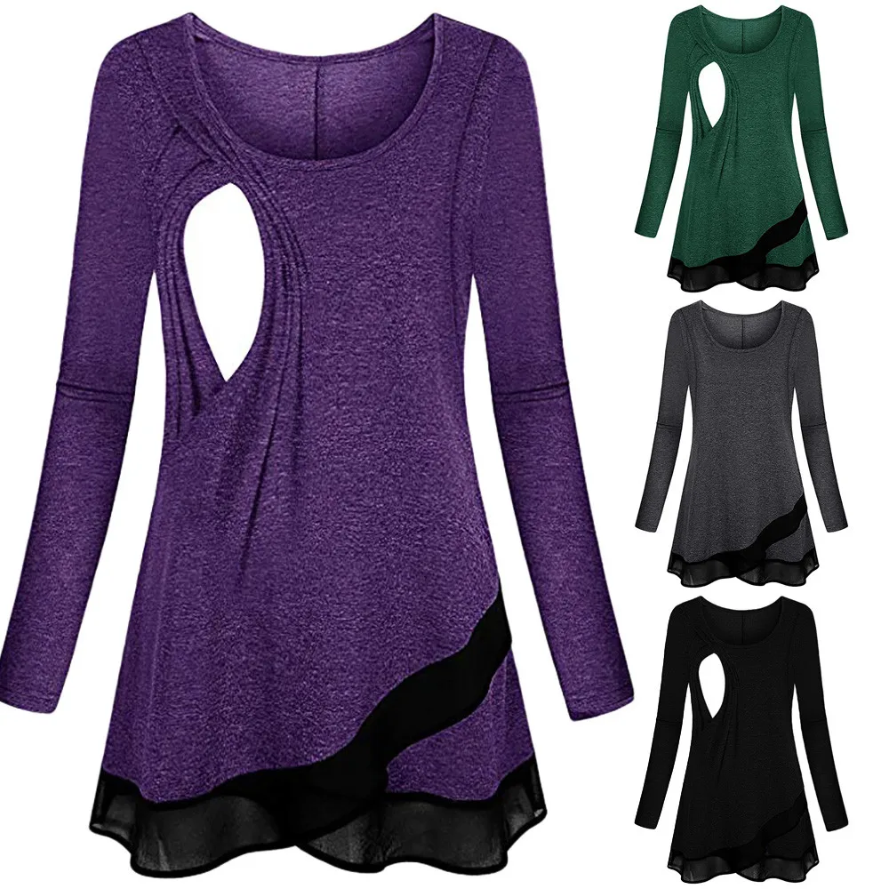 

Nursing Top Breastfeeding Asymmetrical Chiffon Long Sleeve Women Winter for Feeding Maternity Pregnancy Clothes PlusSize 18Oct10