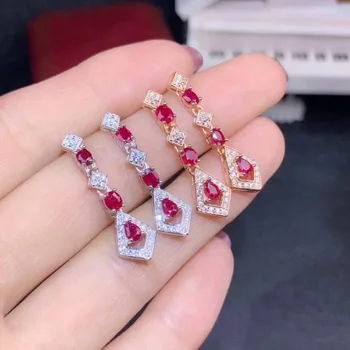 

shilovem 925 natural Natural Ruby Stud Earrings fine Jewelry Customizable trendy women party 3*4 de0304180agh