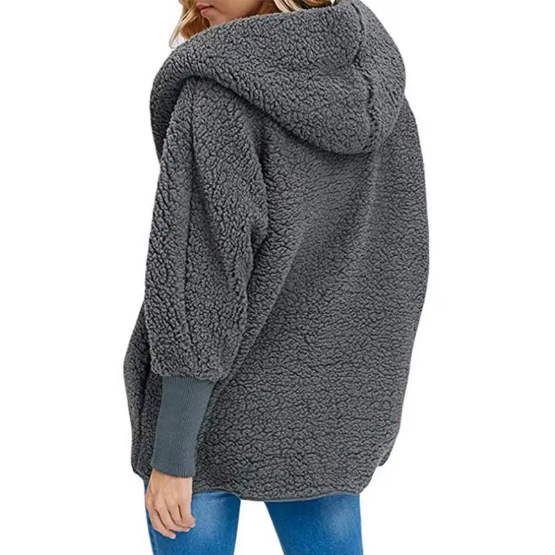 MISS M Autumn And Winter Faux Fur Warm Coat Women's Pocket Buckle Plush Hooded Jacket Female Thick Warm Fur Loose Overcoat Lady