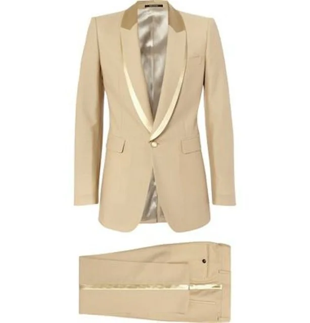 2017 Latest Coat Pant Designs Shawl Lapel Party Tuxedos Champagne 2 Pieces Men Suits Custom Wedding Men Suit Sets (Jacket+Pants)