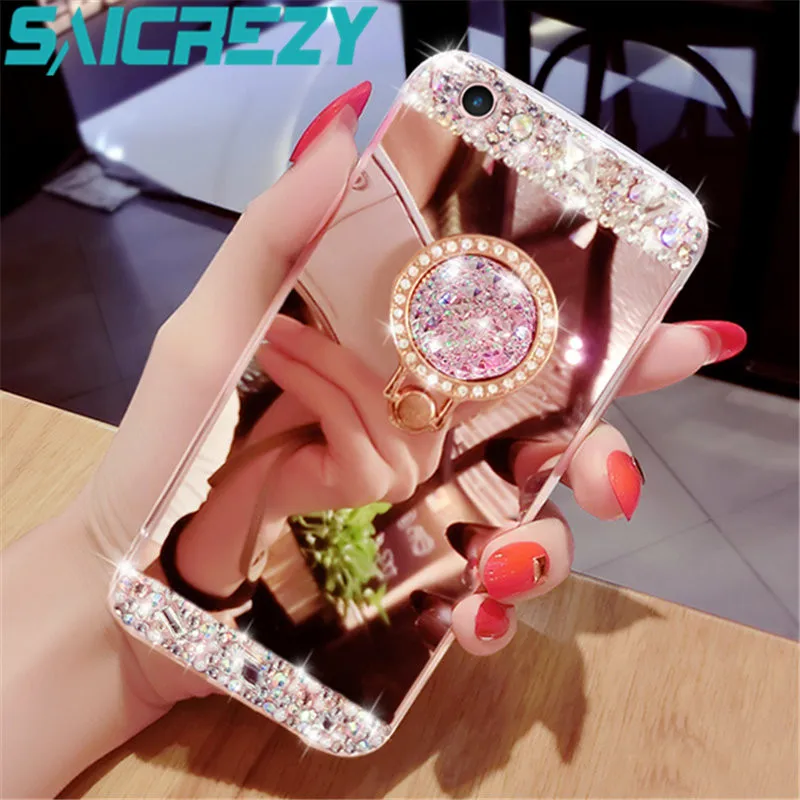 

For Huawei P8 lite P9 P10 P20 mate 10 20 Pro 8a honor 9 lite 7a honor 6c 8x P Smart Y7 2019 Phone case Mirror Crystal Ring cover