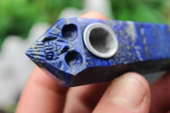 

89 grams of natural quartz crystal blue crystal skull carved pipe smoking
