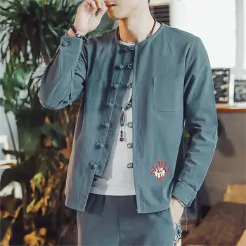 

2020 traditional chinese blouse shirt clothing for men top oriental mandarin collar shirt linen male kimono outfit tang suit