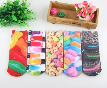 

New Women 3D Socks Food Socks Casual Character Cartoon Socks Unisex Low Cut Ankle Boat Socks 5pairs/lot