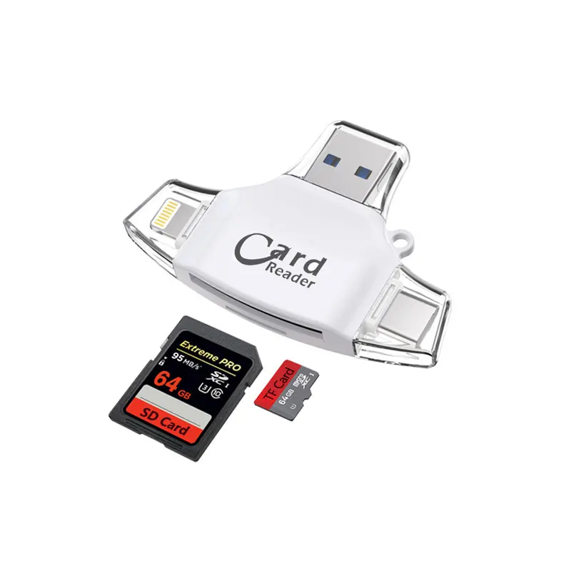 EASYA 4 в 1 OTG кардридер адаптер мини-usb 2,0 памяти с TF слот для карты SD лампа с регулируемой яркостью/Тип-c/Micro USB/USB 2,0 для телефона из поликарбоната