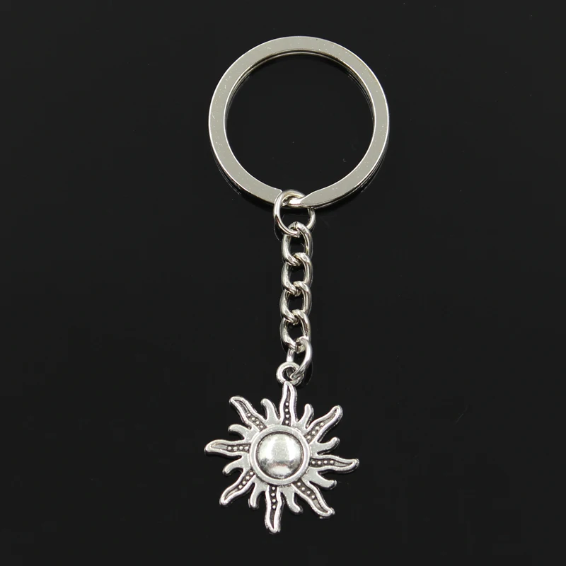 

Fashion 30mm Key Ring Metal Key Chain Keychain Jewelry Antique Silver Bronze Plated sun sunburst 28x25mm Pendant