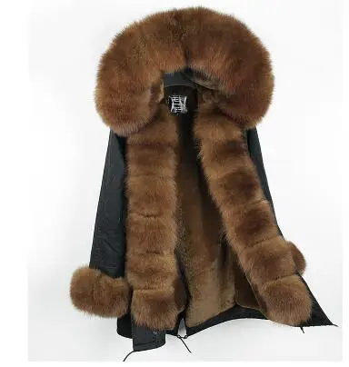 Брендовая длинная шуба из натурального Лисьего меха со съемным воротником, женские зимние куртки, толстая теплая меховая парка, пальто из натурального меха - Цвет: 22