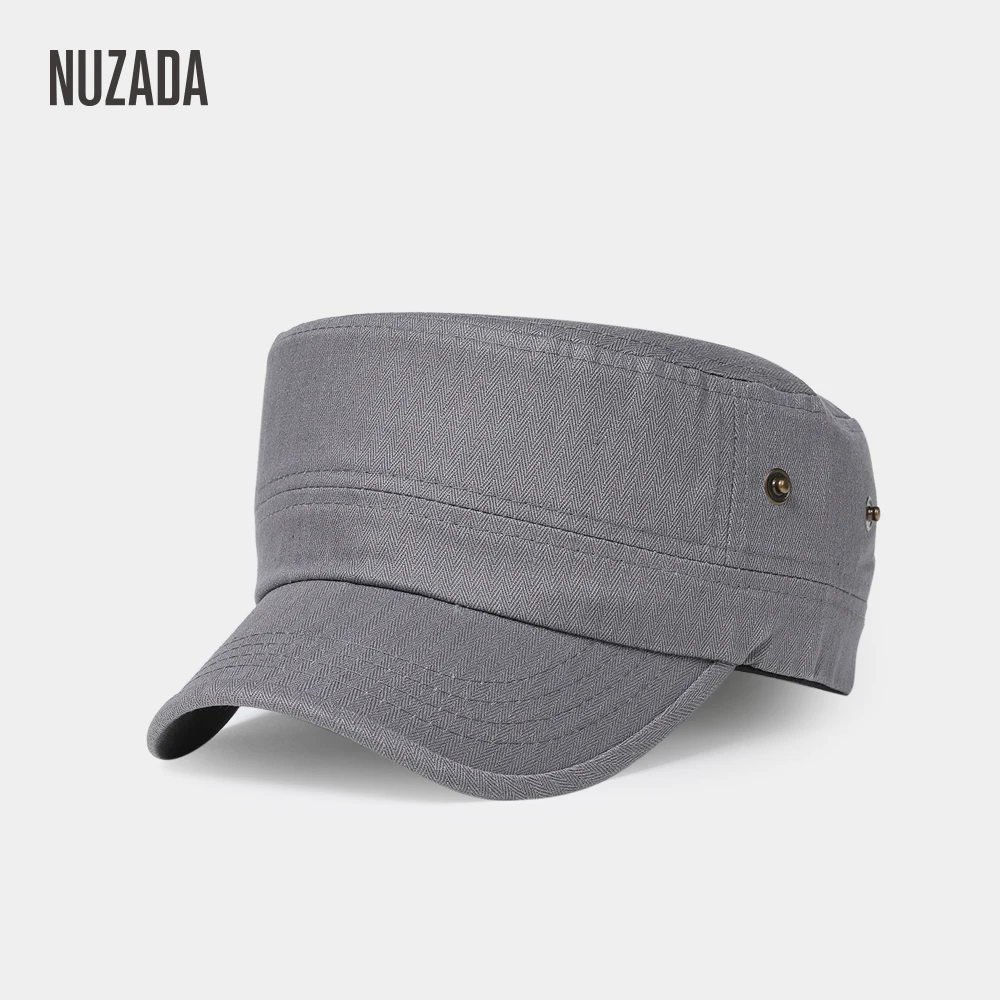 

Brand NUZADA Military Hats For Unisex Men Women Cotton Summer Autumn Spring Flat Top Cap Visor Hat Simple Style Adjustable size