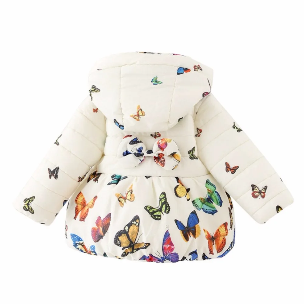 Осенне-зимнее хлопковое пальто с длинными рукавами для маленьких девочек от 0 до 24 месяцев Повседневная однотонная Удобная Одежда С Рисунком бабочки