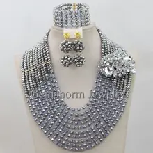 Металлический Серебряный Кристалл нигерийский Свадебный Африканский бисер комплект ювелирных изделий для женщин Свадебные аксессуары комплект ювелирных изделий WA143